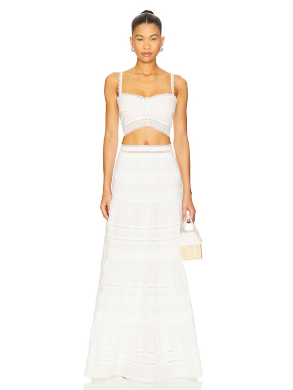 House of Harlow 1960 Bohemian Maxi Skirt in Ivory Lace & Scallop Detail Sz M